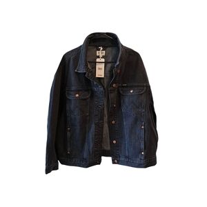 💜 WRANGLER Oversized Denim Trucker Jacket  XL Black Denim Jacket 112334593